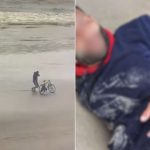 Imagens fortes mostram homem sendo baleado após apontar arma para guardas em praia de SP