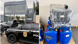 Interior de fábrica clandestina de cosméticos em Americana durante operação da Polícia Civil.