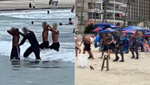 VÍDEO: PMs entram na água para apreender adolescentes após roubo em praia de SP