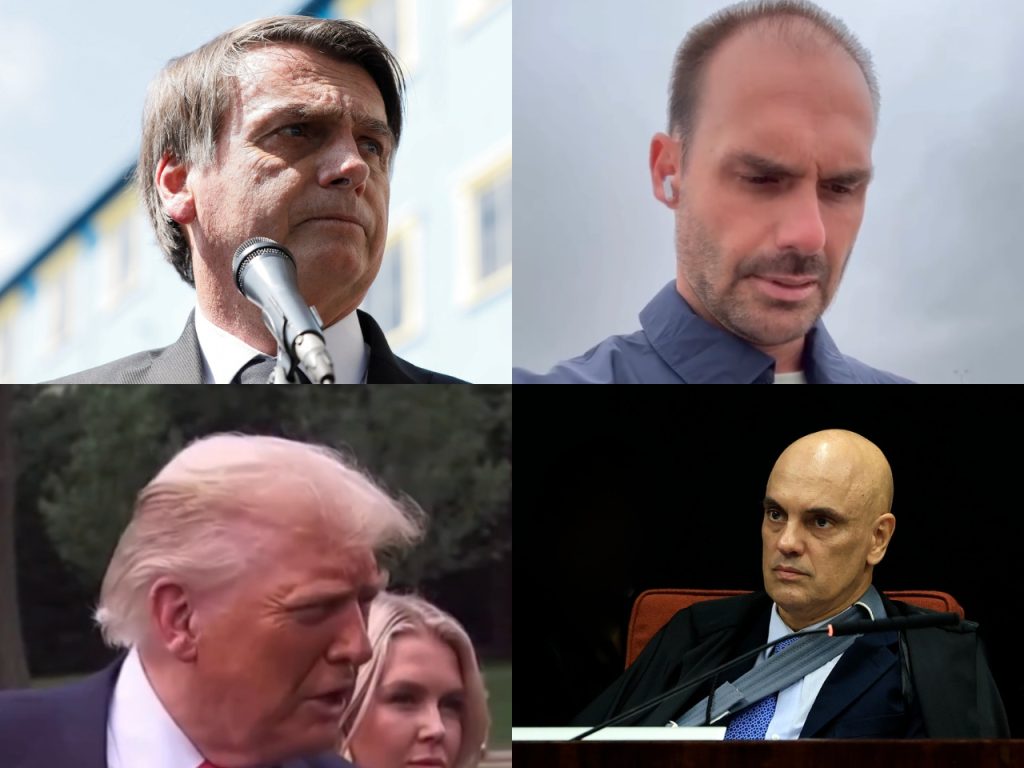 Jair Bolsonaro; Eduardo Bolsonaro; Donald Trump; Alexandre de Moraes (Foto: Rosinei Coutinho/STF; Foto: Isac Nóbrega/PR)