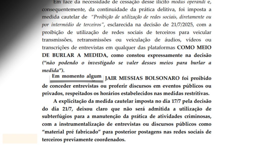 Trecho do despacho de Alexandre de Moraes