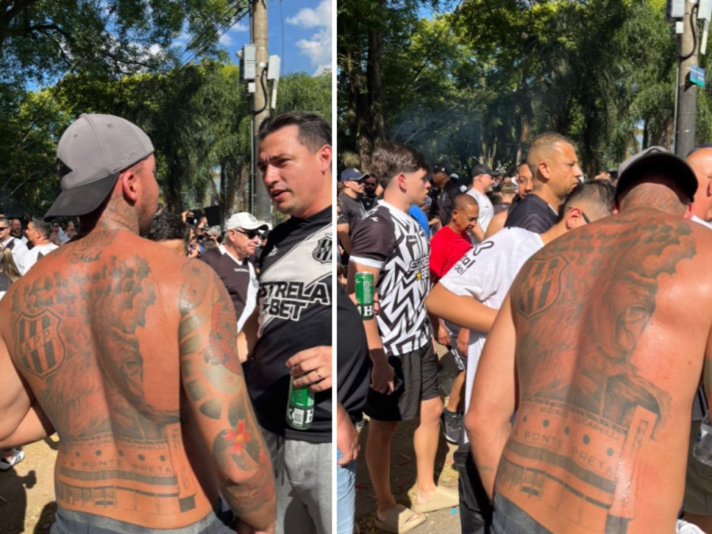 Torcedor da Ponte Preta com a tatuagem do time nas costas
