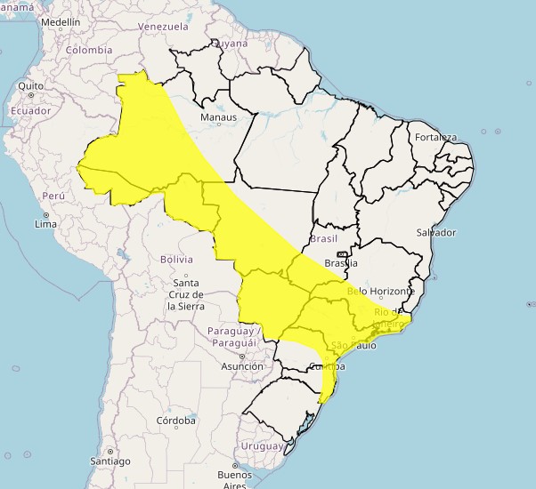 Alerta amarelo se estende até domingo (19). Reprodução/Inmet