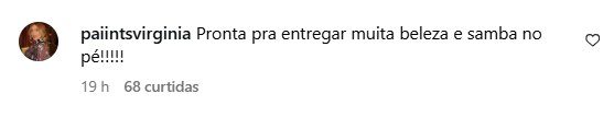 Comentário de uma seguidora no post de Virginia
