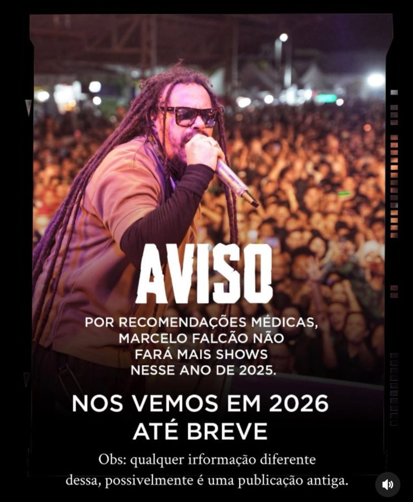 Vocalista de "o Rappa", Marcelo Falcão, ficará afastado dos palcos até 2026