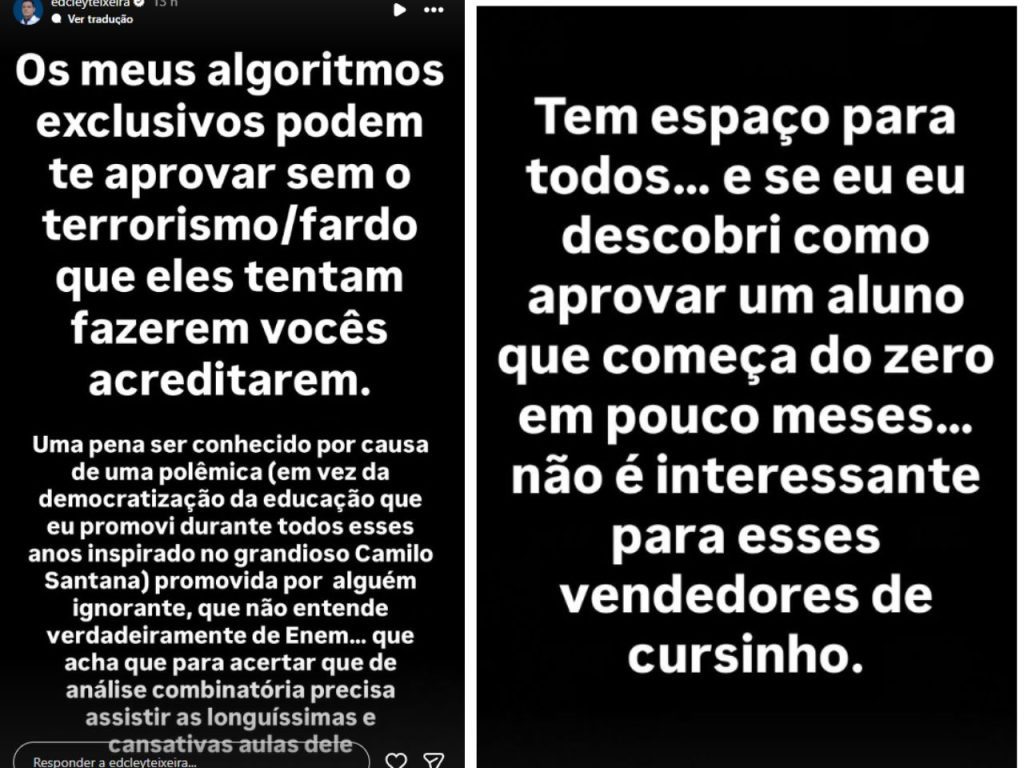 Depois da repercussão, o Edcley se pronunciou nas redes sociais