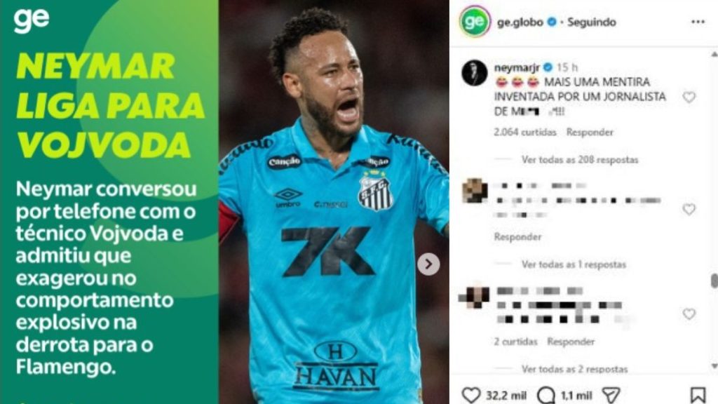 Neymar desmentiu publicação do GE