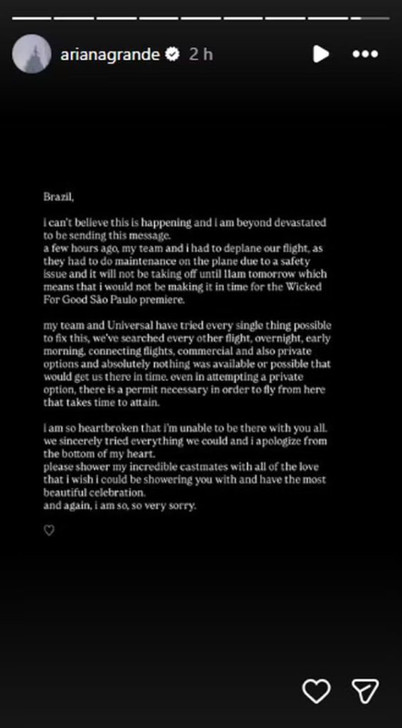 Ariana Grande em suas redes sociais 