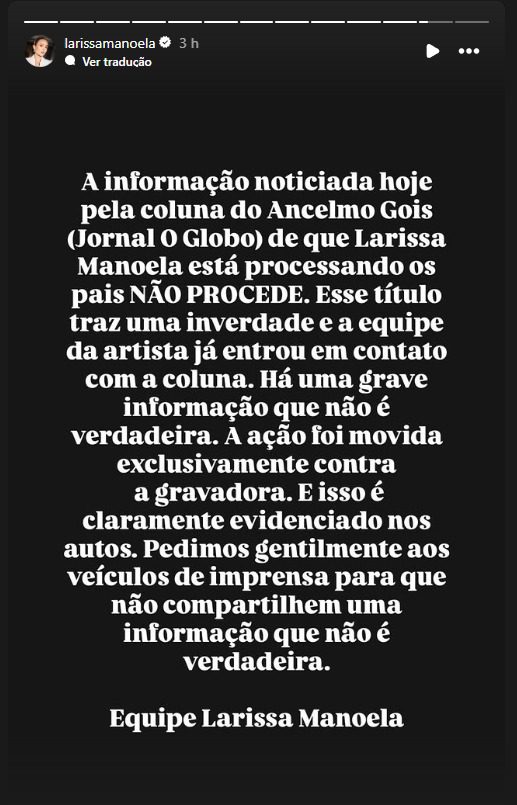 Larissa Manoela processa gravadora e pede indenização por danos morais; entenda