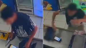 Funcionária toma faca de criminoso e 'bota ele para correr' durante assalto à sorveteria; VÍDEO