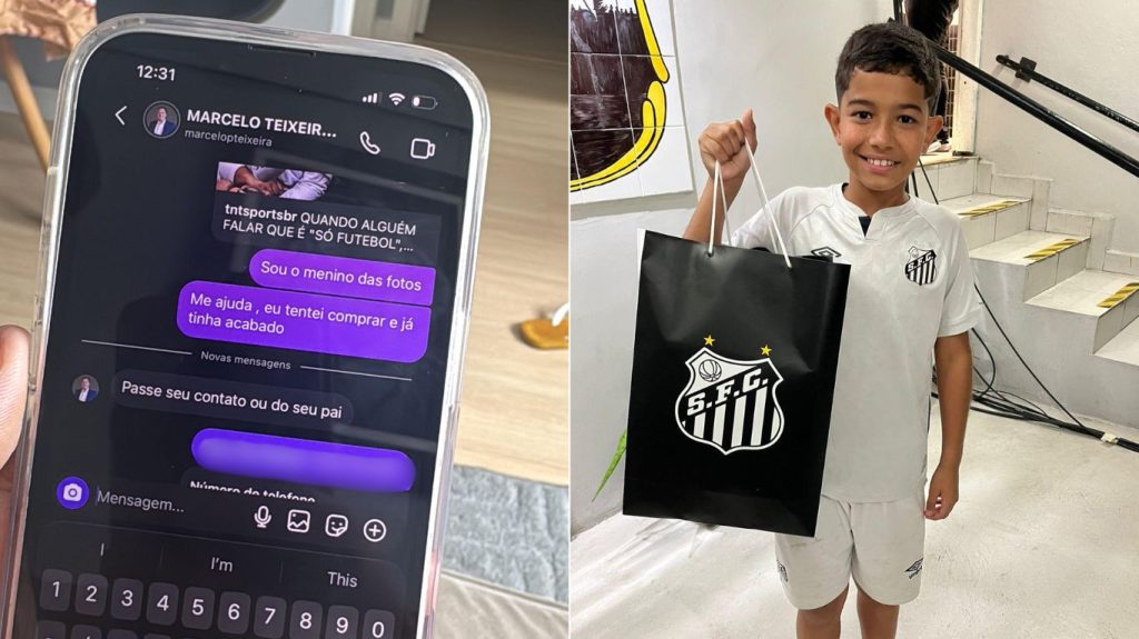 Menino de 11 anos se emociona ao entrar em campo com Neymar antes do clássico entre Santos e Palmeiras