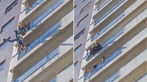 Homem escapa da morte após desmaiar e ficar pendurado a nove andares de altura em Santos; VÍDEO
