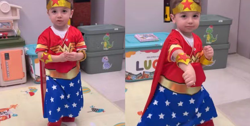 Claudia Raia veste o filho de mulher maravilha