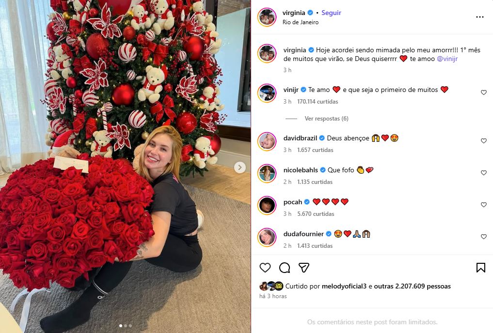 Vini Jr e Virginia trocam mensagens nas redes sociais
