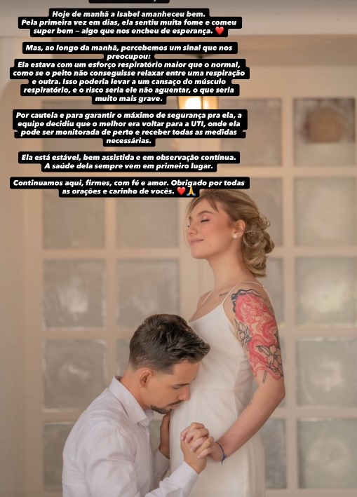 Lucas Borba publicou nota atualizando estado de saúde de Isabel.