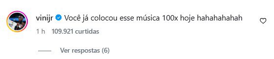 Comentário de Vini Jr. na publicação de Virginia Fonseca