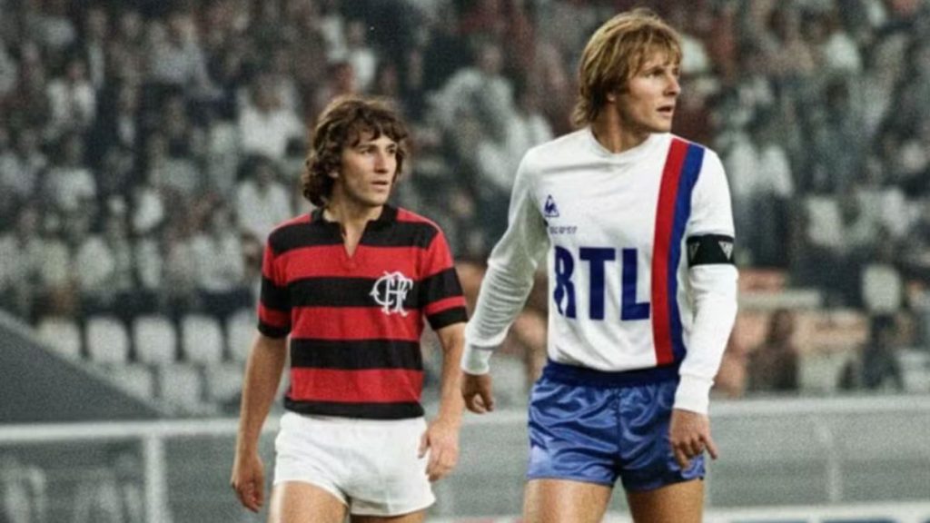 Zico em ação no PSG x Flamengo nos anos 70