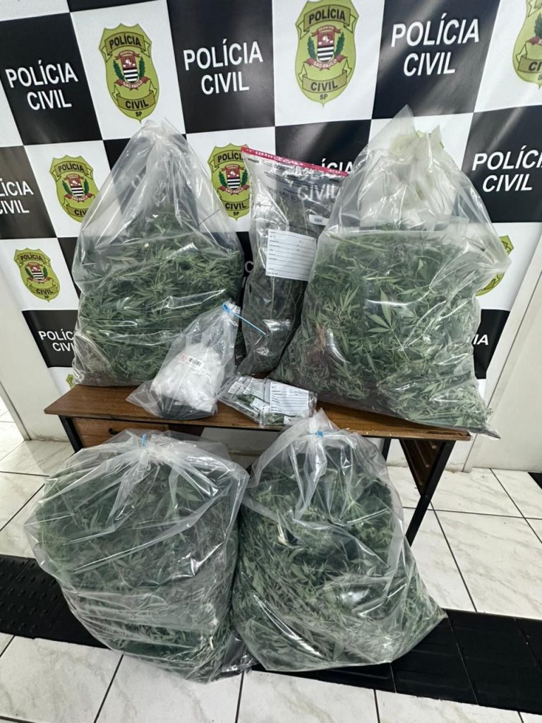 Saco da droga apreendida pela Polícia Civil