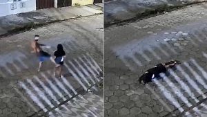 Mulher desmaia após ser espancada pelo companheiro no litoral de SP; VÍDEO