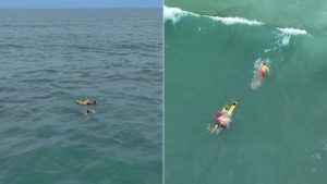 Guarda-vidas salvam banhista levado por forte correnteza em praia de Guarujá; VÍDEO