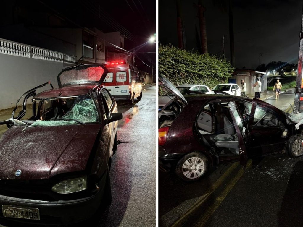 carro destruído após acidente de trânsito em Bragança Paulista