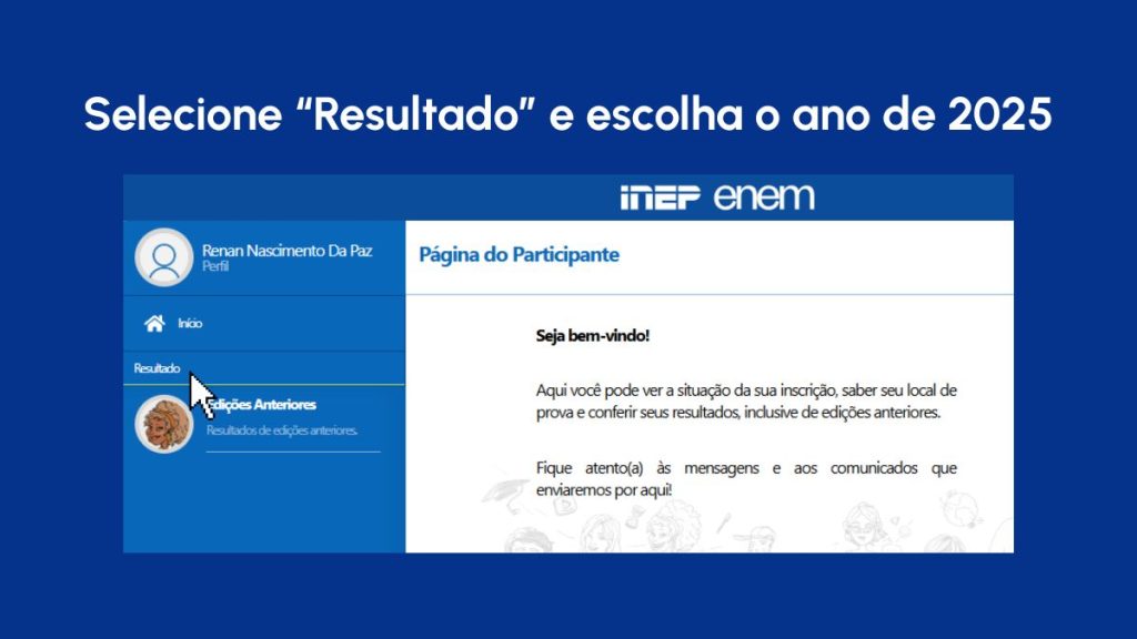 Captura de tela exemplificando o preenchimento de dados no manual passo a passo do Enem 2025.