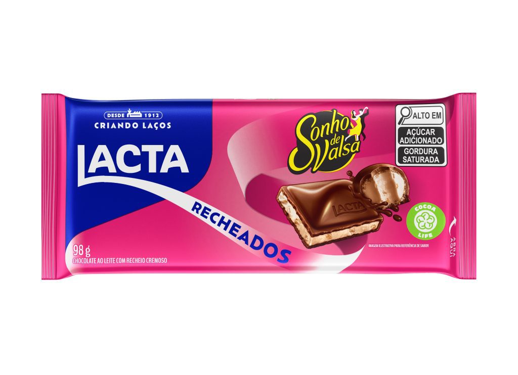 Barra de chocolate Lacta recheada com Sonho de Valsa, novidade em sabores icônicos na Páscoa 2026.