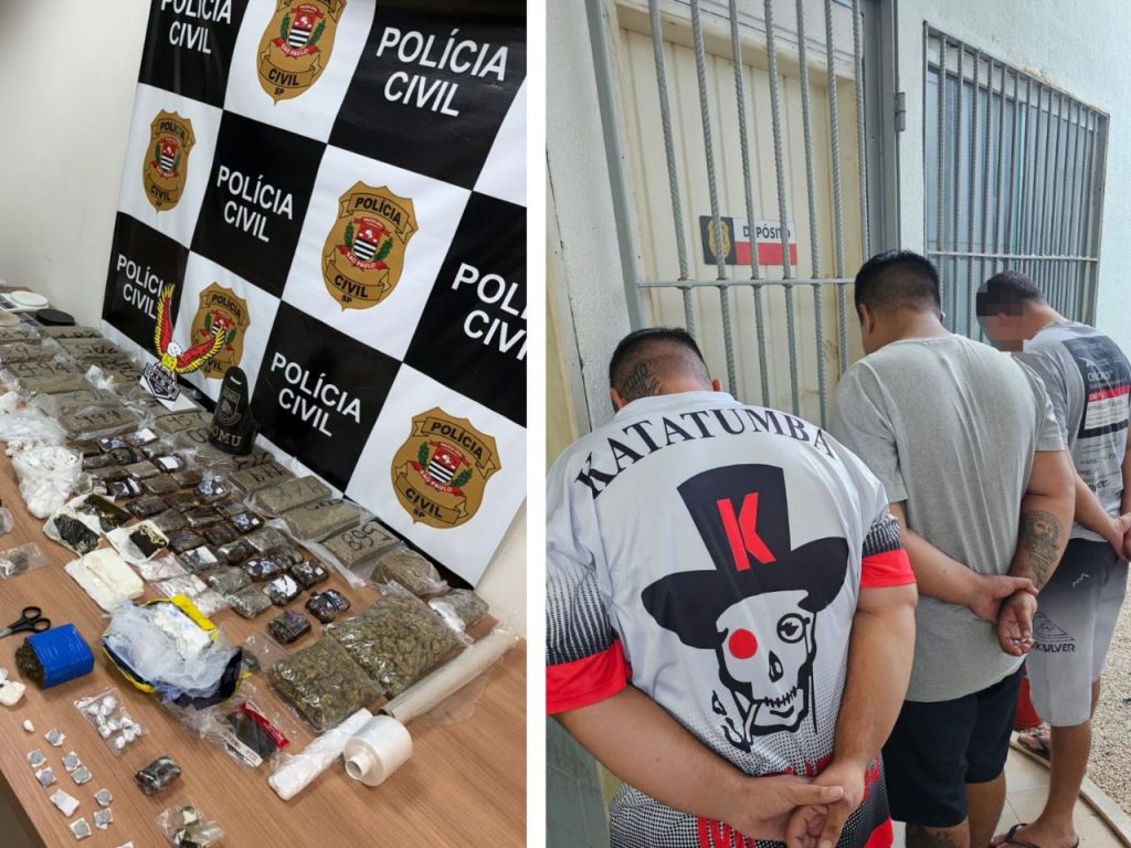 Drogas apreendidas pela Polícia Civil de Piracicaba em operação contra esquema de delivery de entorpecentes.
