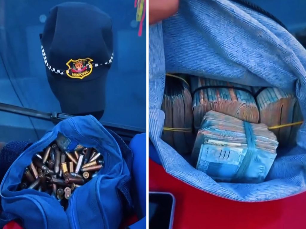 Revólveres, centenas de munições e maços de dinheiro apreendidos pela GCM após tentativa de homicídio em Socorro.