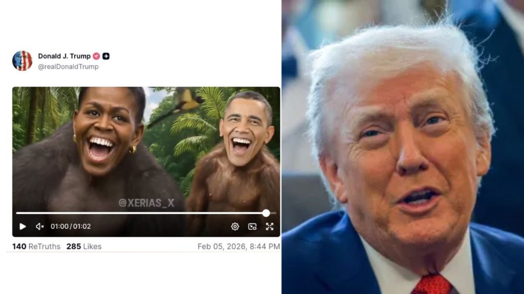Donald Trump como leão e Barack e Michelle Obama como macacos em vídeo de conteúdo racista compartilhado.