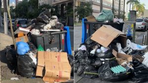 Garis em greve de limpeza urbana no litoral de SP paralisam serviços em Santos e Praia Grande.