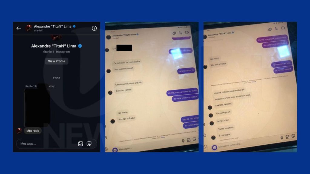 Print de conversa de Alexandre TitaN Lima sugerindo encontro e motorista para adolescente de 16 anos.