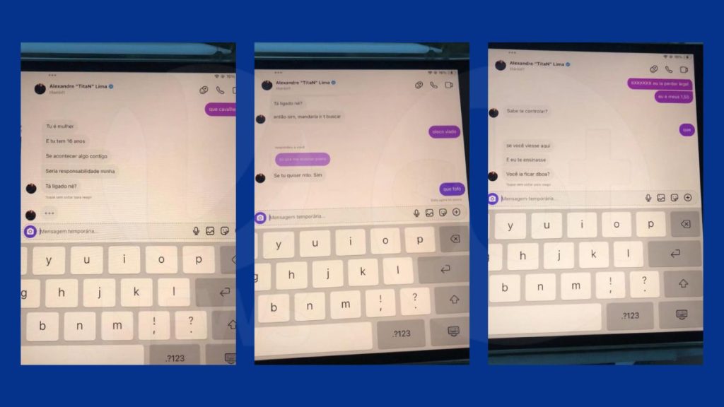Trecho de diálogo via chat expondo conduta de Alexandre TitaN Lima em caso de denúncia de assédio.