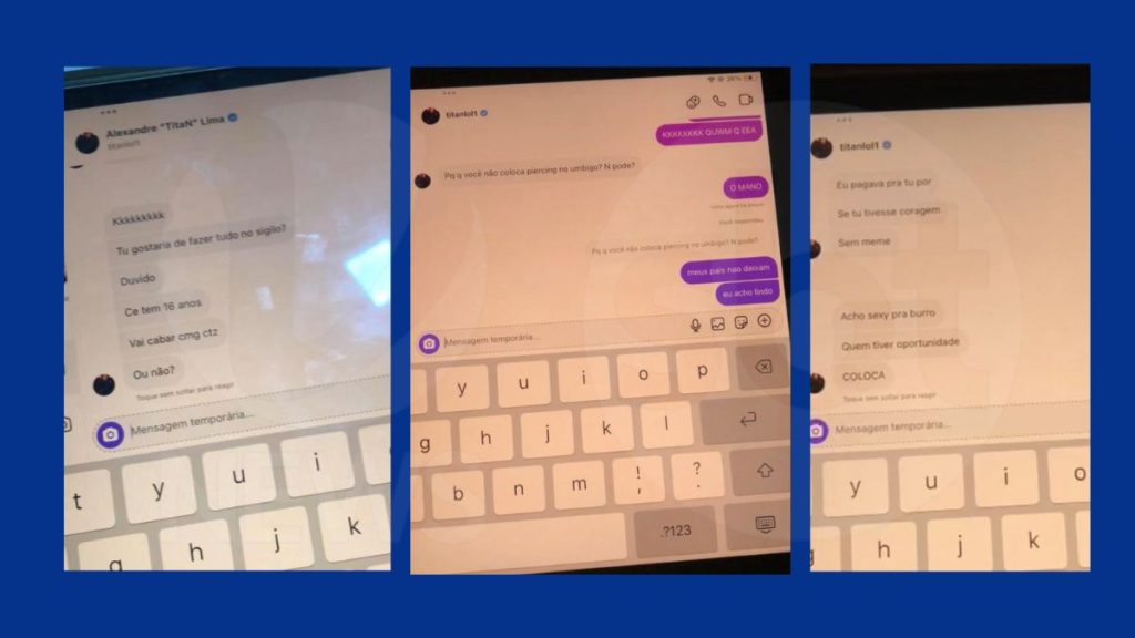 Diálogo de interrupção de contato por adolescente em denúncia contra o streamer Alexandre TitaN Lima.