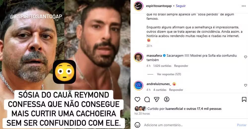 Comentário de Grazi Massafera em post sobre sósia de Cauã Reymond viraliza nas redes sociais.