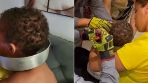 Bombeiros resgatam bebê com forma de bolo presa na cabeça em Praia Grande, litoral de São Paulo.