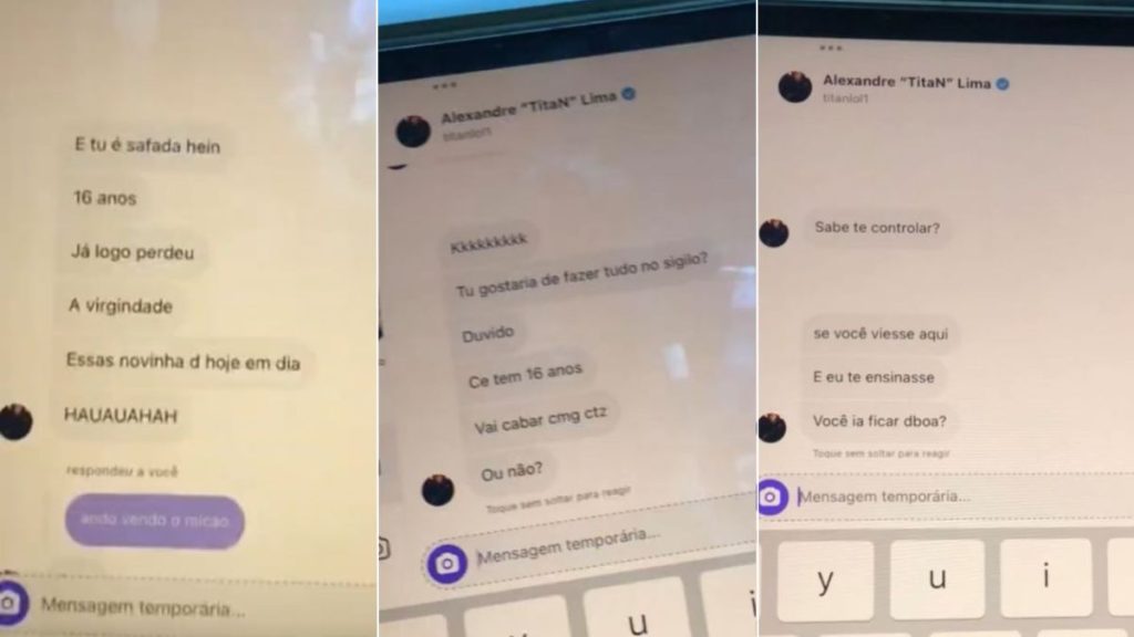 Captura de mensagens do jogador TitaN para adolescente de 16 anos em investigação do Tópico Geral.