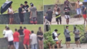 Campo de futebol em Cubatão utilizado como ponto de tráfico de drogas monitorado por criminosos.