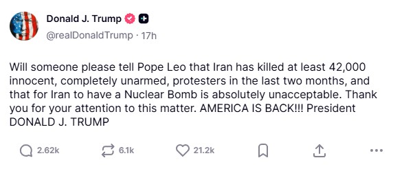 Trump crítica Papa Leão