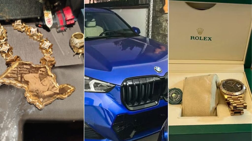 Carros de luxo e colar de Pablo Escobar apreendidos em operação policial envolvendo MC Ryan SP em Bertioga.