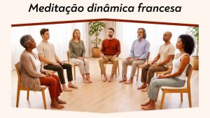 Sessão de meditação dinâmica em Santos com Christiane Denis destacando técnicas de respiração e movimento.