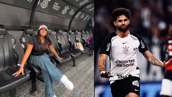 Chaiany de Andrade ex-BBB 26 e Yuri Alberto atacante do Corinthians em encontro de fã e ídolo.