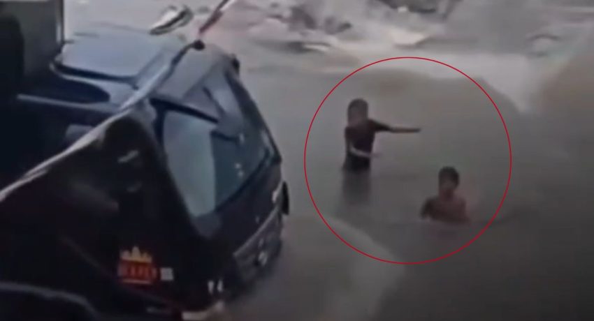 crianças-quase-atropeladas-guarujá-alagamento