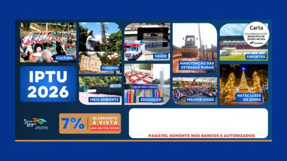Serra Negra prorroga prazo de vencimento do IPTU 2026
