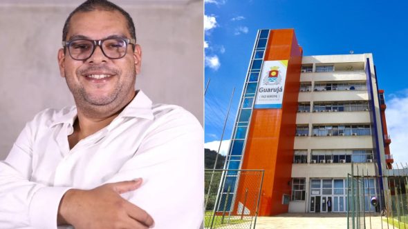Fachada da Prefeitura de Guarujá, sede da sindicância sobre denúncia de assédio sexual arquivada contra ex-secretário.